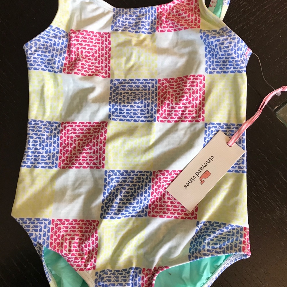 New Vineyard Vines patchwork Girls Swimsuit Small